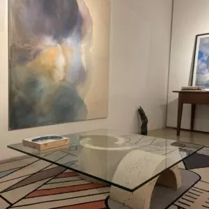 Travertine and glass table (circa 1970)